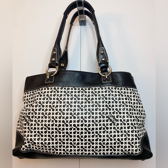 Coach Penelope Op Art Signature Leather Shoulder Handbag in black and white - Picture 4 of 12
